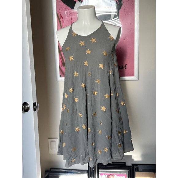 ONeill Gray & Gold Star Pattern Halter Dress With Strappy Open Back - S - Picture 1 of 3